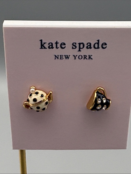kate spade Jewelry - kate spade Gold Teapot & Black Polka Dot Purse Stud Earrings